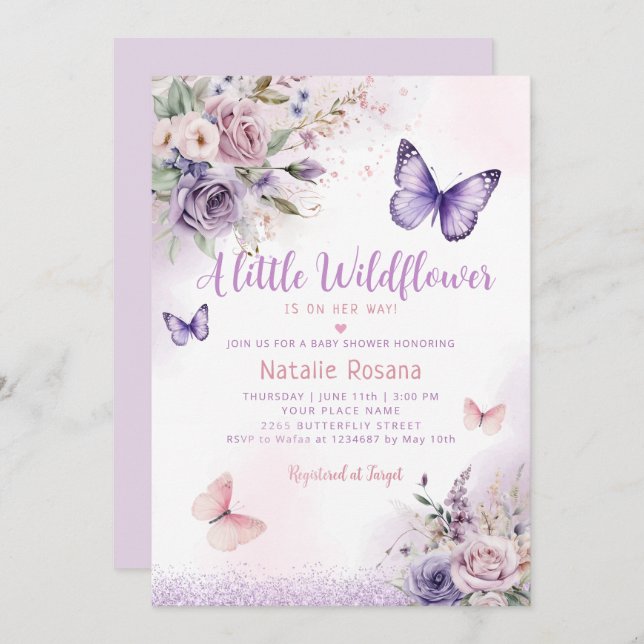 Boho A Little Butterfly Floral Girl Baby Shower Invitation (Front/Back)