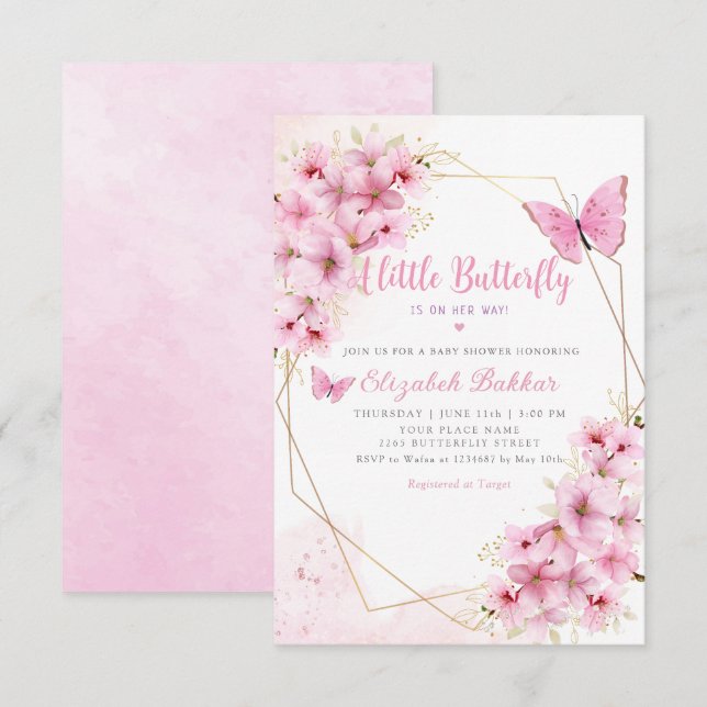 Boho A little Butterfly is on her way Baby Shower Invitation (Front/Back)