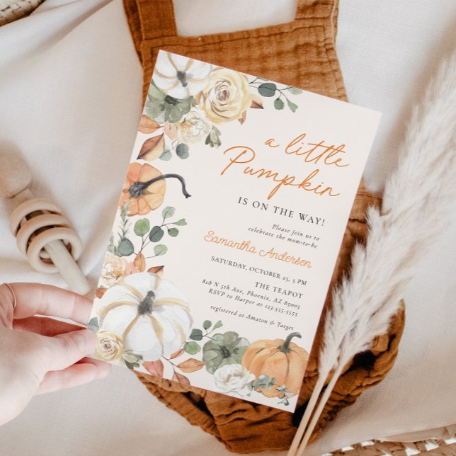 Boho A Little Pumpkin Floral Fall Baby Shower Invitation (Creator Uploaded)