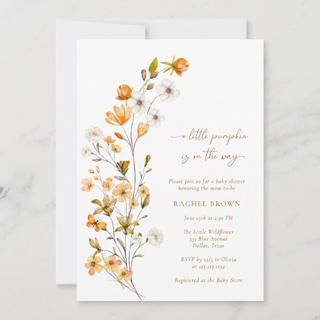 Boho A Little Pumpkin Is On The Way Baby Shower Invitation (Front)