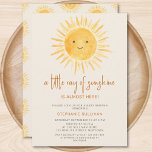 Boho A Little Ray of Sunshine Baby Shower Invitation<br><div class="desc">Are you planning a sun-themed baby shower? This boho sunshine baby shower invitation features the text "A little ray of sunshine is almost here!" with a cute watercolor smiling yellow sun on a soft cream background. The back is decorated with a sun pattern. Perfect for a gender-neutral baby shower. Easily...</div>