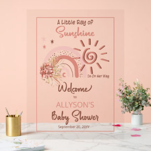 Boho A Little Ray of Sunshine Girl Baby Shower Acrylic Sign