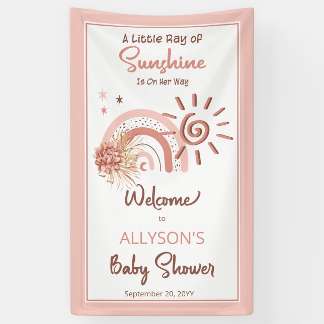 Boho A Little Ray of Sunshine Girl Baby Shower Banner (Vertical)