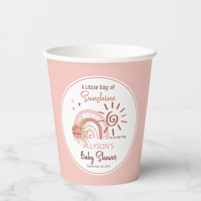 Boho A Little Ray of Sunshine Girl Baby Shower  Paper Cups (Front)