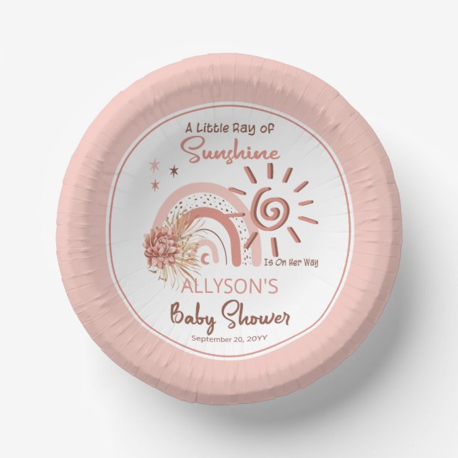 Boho A Little Ray of Sunshine Girl Baby Shower Paper Plate (Front)