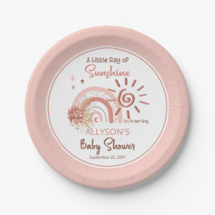 Boho A Little Ray of Sunshine Girl Baby Shower Paper Plate