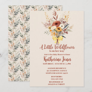 Boho A Little Wildflower Girl Baby Shower   Invitation