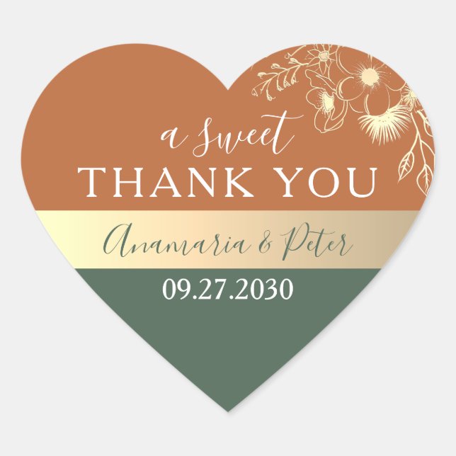 Boho A Sweet Thank You Wedding Favour Heart Sticker (Front)