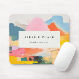 Boho Abstarct Moutain Landscape Pink Blue Logo Mouse Mat