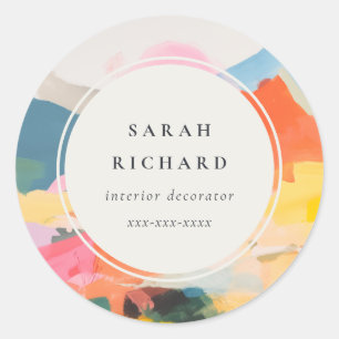 Boho Abstarct Moutain Landscape Pink Blue Orange Classic Round Sticker