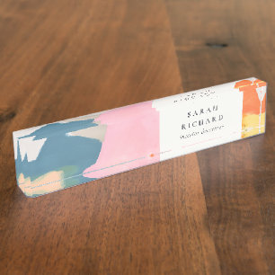 Boho Abstarct Moutain Landscape Pink Blue Orange Nameplate