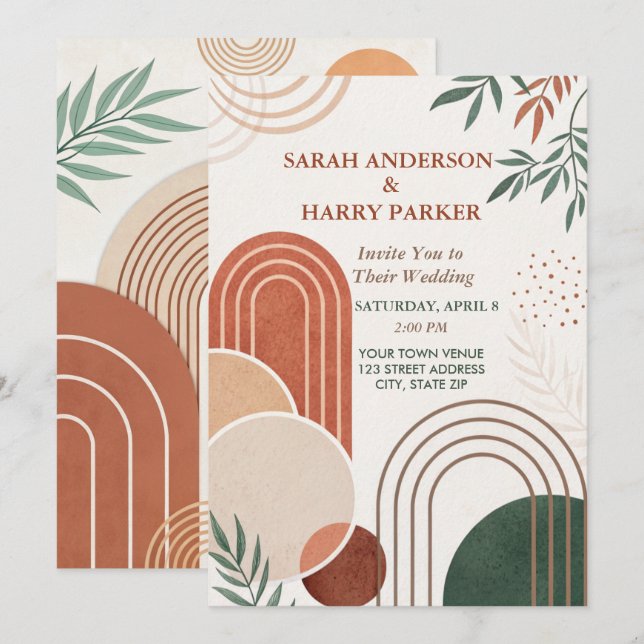 Boho Abstract Arch Wedding  Invitation (Front/Back)