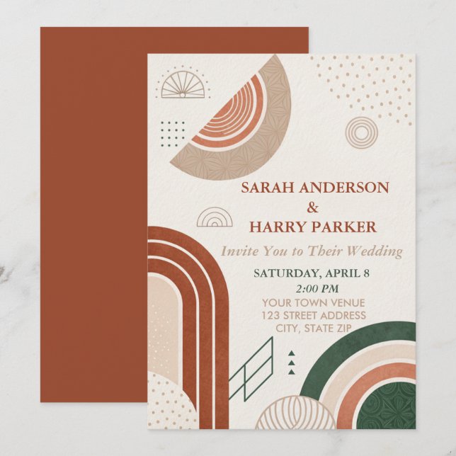 Boho Abstract Arch Wedding  Invitation (Front/Back)