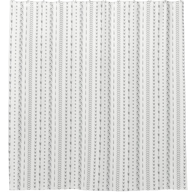 Boho Abstract Arrow Stripe Geometric White Grey  Shower Curtain (Front)