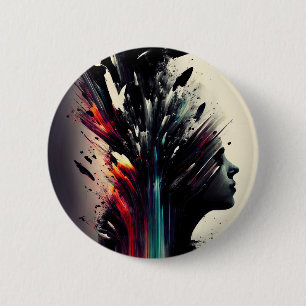 Boho abstract art with girl face 6 cm round badge