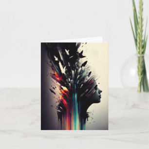 Boho abstract art with girl face card