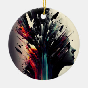 Boho abstract art with girl face ceramic tree decoration