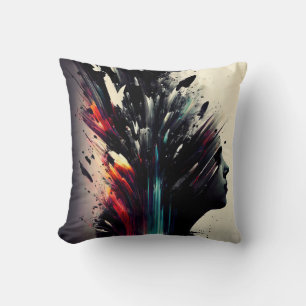 Boho abstract art with girl face  cushion