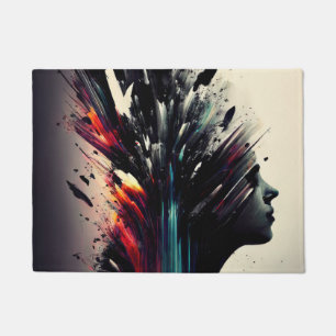 Boho abstract art with girl face doormat