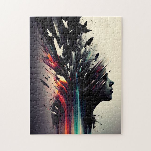 Boho abstract art with girl face jigsaw puzzle (Vertical)