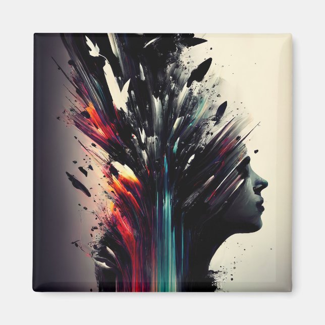 Boho abstract art with girl face magnet (Front)