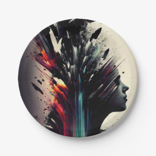 Boho abstract art with girl face paper plate