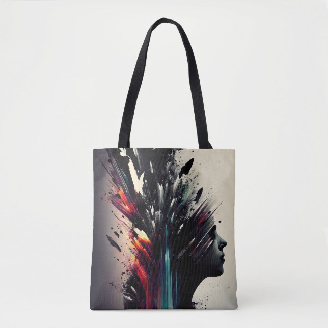 Boho abstract art with girl face tote bag (Front)
