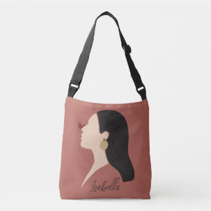 Boho Abstract Art Woman Illustration , Earthy Tone Crossbody Bag