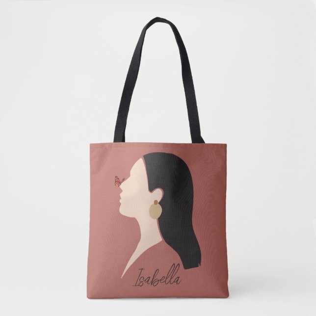 Boho Abstract Art Woman Illustration , Earthy Tone Tote Bag (Front)