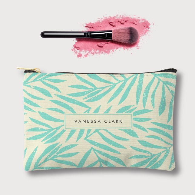 Boho Abstract Blue Grunge Palm Leaves  Accessory Pouch (Creator Uploaded)