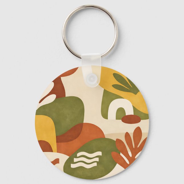 Boho Abstract Botanical Art Key Ring (Front)