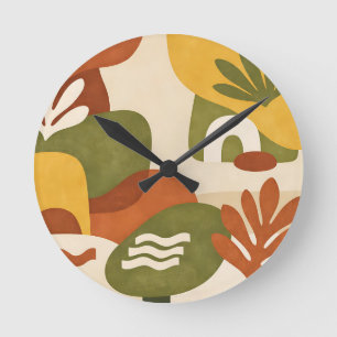 Boho Abstract Botanical Art Round Clock