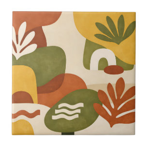 Boho Abstract Botanical Art Tile