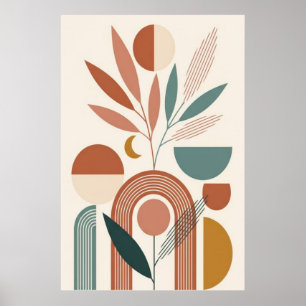 Boho Abstract Botanical Retro Minimal Art  Poster