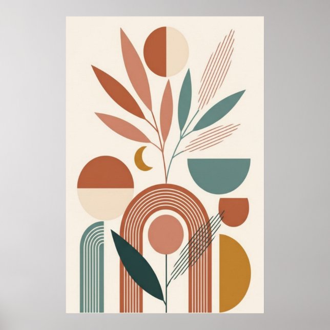 Boho Abstract Botanical Retro Minimal Art  Poster (Front)