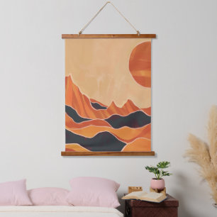 Boho Abstract Desert Landscape with Sun Minimalist Hanging Tapestry