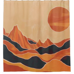 Boho Abstract Desert Landscape with Sun Minimalist Shower Curtain