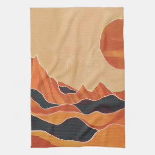 Boho Abstract Desert Landscape with Sun Minimalist Tea Towel