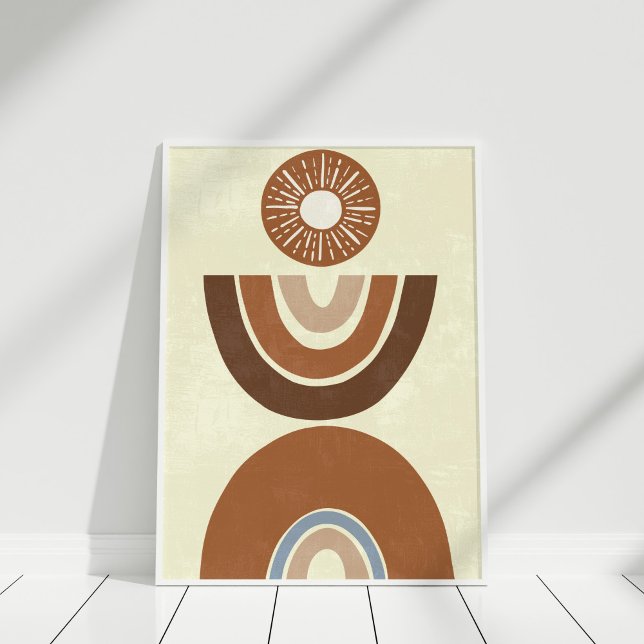 Boho Abstract Earth Tone Folk and Rainbow Poster (Boho Abstract Earth Tone Folk and Rainbow Poster in a white frame.)