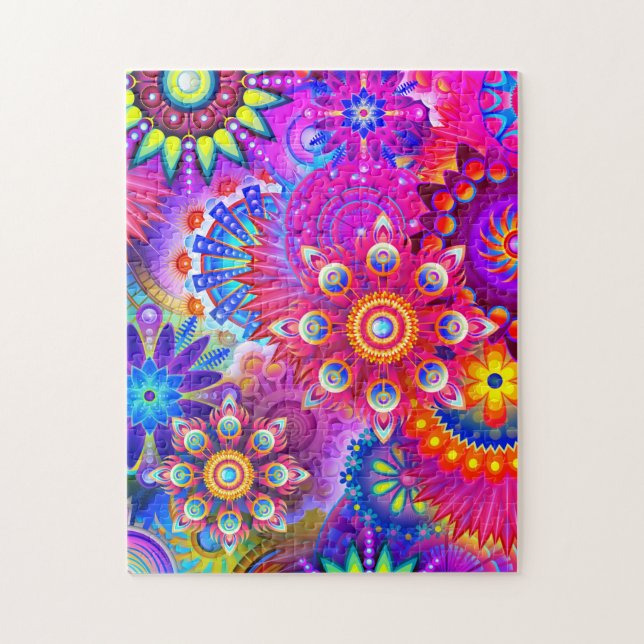 Boho abstract floral colourful  jigsaw puzzle (Vertical)