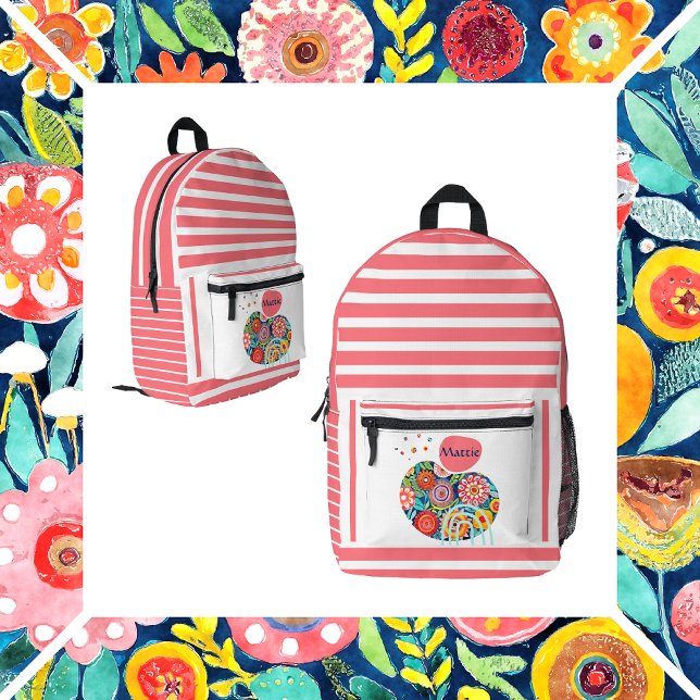 Boho abstract floral design printed backpack (Creator Uploaded)