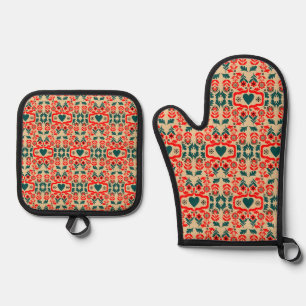Boho Abstract Flower Art Oven Mitt & Pot Holder Set