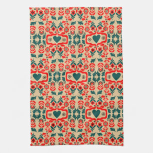 Boho Abstract Flower Art Tea Towel