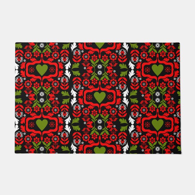 Boho Abstract Flower folk art Doormat (Front)