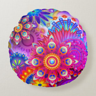 Boho abstract flower round cushion