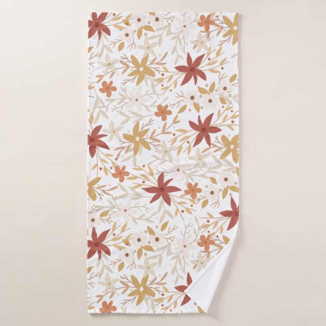 Boho abstract flowers harvest gold rust bone bath towel (Bath Towel)