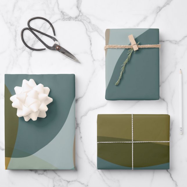 Boho Abstract Geometric Shapes Blue and Yellow  Wrapping Paper Sheet (Front)