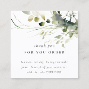 Boho Abstract Green Floral Thank You For Order Square Business Card
