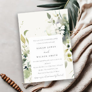 Boho Abstract Green White Floral Morning After Invitation