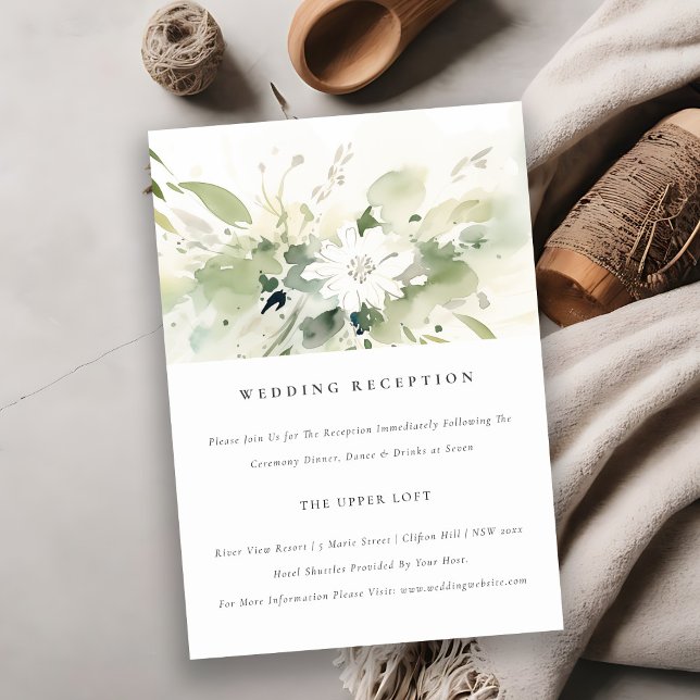 Boho Abstract Green White Floral Wedding Reception Enclosure Card (Creator Uploaded)